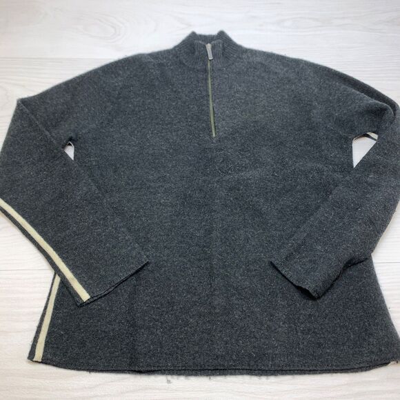 Smartwool Sweater Womens M Gray Merino Wool Striped 1/4 Zip Pullover - Picture 1 of 8